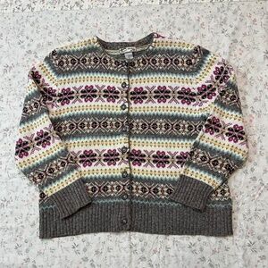 Vintage Heirloom Collectibles Fair Isle Knit Cardigan Gray Ramie CottonButton Up